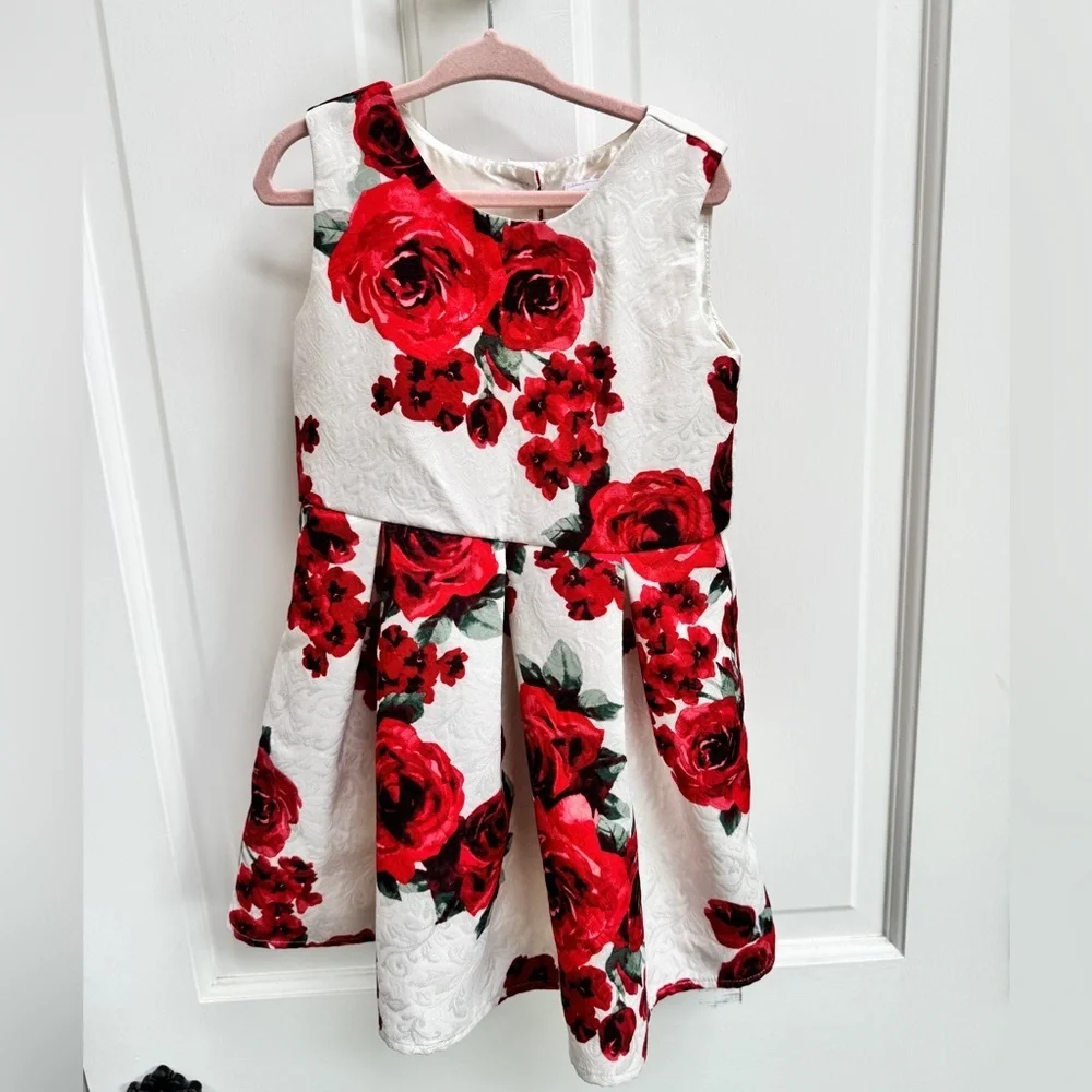 NWOT The Children's Place 4T Girls Off White Red Floral Sleeveless Formal Dress